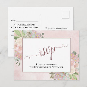 Cartão Postal Elegante Dusty Rosa Watercolor Casamento Floral RS