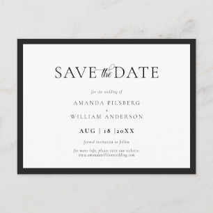 Cartão Postal Elegante e Clássico Preto e Branco Save the Date