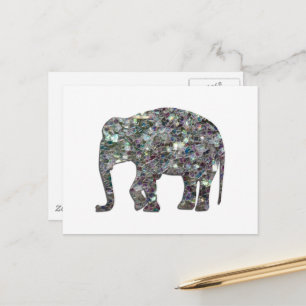 Cartão Postal Elegante elefante brilhante em mosaico prateado