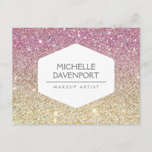 CARTÃO POSTAL ELEGANTE EMBLEMA BRANCA EM PINK OMBRE GLITTER