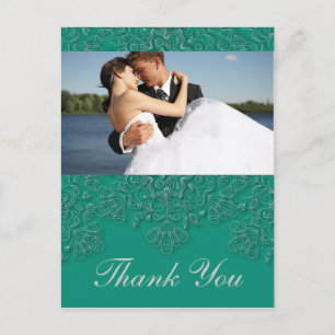 Cartão Postal Elegante emerald floral obrigado de fotos de casam