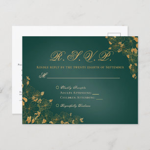 Cartão Postal Elegante Emerald Green e RSVP de Casamento Floral