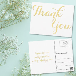 Cartão Postal Elegante Estiloso Falso Ouro Script Branco Obrigad