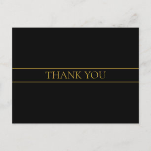 Cartão Postal Elegante Estiloso Obrigado Texto Dourado e Listr