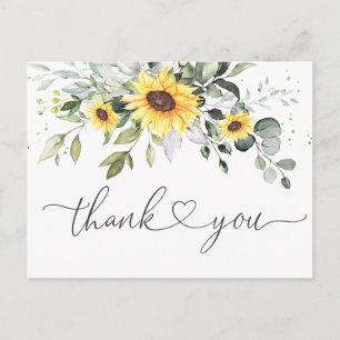 Cartão Postal Elegante Eucalyptus Sunflower Floral Obrigado