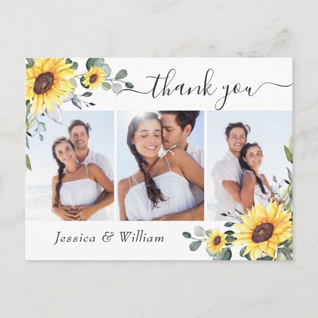 Cartão Postal Elegante Eucalyptus Sunflower PHOTO Obrigado (Frente)