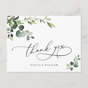 Cartão Postal Elegante Eucalyptus Watercolor Floral Obrigado
