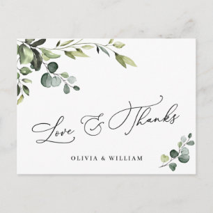 Cartão Postal Elegante Eucalyptus Watercolor Floral Obrigado QR