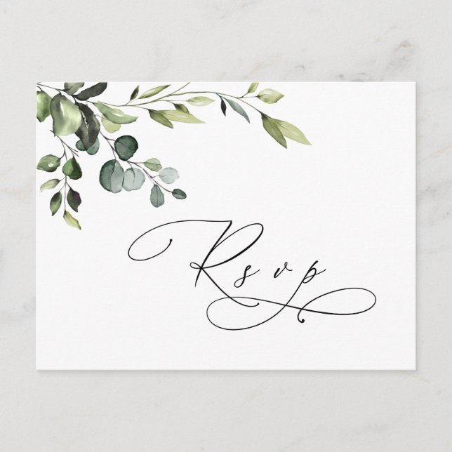 Cartão Postal Elegante Eucalyptus Watercolor Wedding RSVP (Frente)