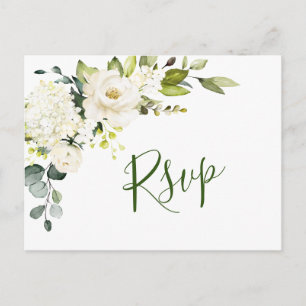Cartão Postal Elegante Eucalyptus White Roses Casamento RSVP
