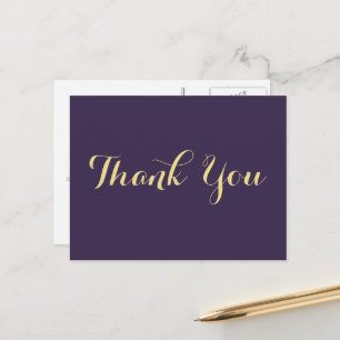 Cartão Postal Elegante Falso Ouro Script Roxo Agradecimento Casa