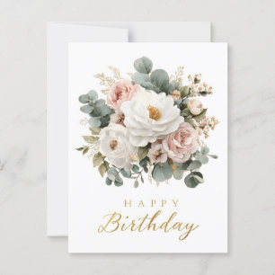 Cartão Postal Elegante "Feliz Aniversário" Floral