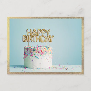 Cartão Postal Elegante Feliz Bolo Moderno de Aniversário