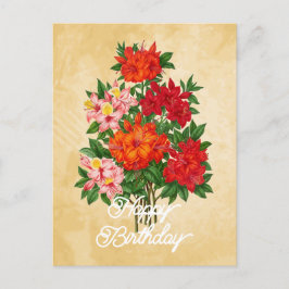 Cartão Postal Elegante Flor de Azaléia Vintage Feliz Aniversário