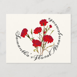 Cartão Postal Elegante Flor de Carnation Vermelha Floral Vintage