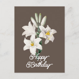 Cartão Postal Elegante Flor de Lírio Branca Vintage Feliz Aniver