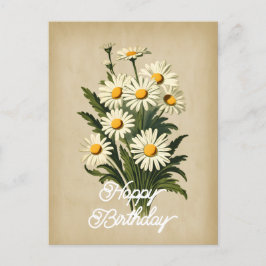 Cartão Postal Elegante Flor de Margarida Branca Vintage Feliz An