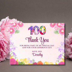 Cartão Postal Elegante Floral 100º Aniversário Pastel 100 Obriga