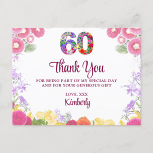 Cartão Postal Elegante Floral 60ª Festa de aniversário / 60 Obri