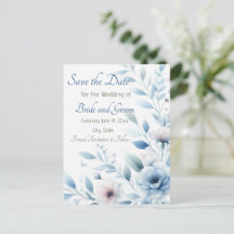 Elegante Floral Azul Salve a Data