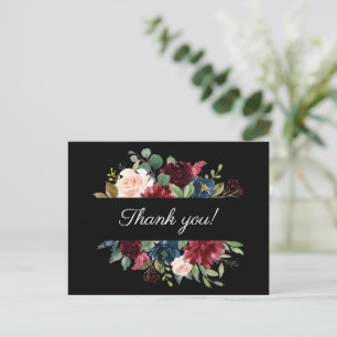 Cartão Postal Elegante Floral Borgonha Agradecimento Aquarela