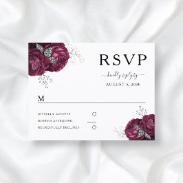 Cartão Postal Elegante Floral Burgundy Peonies Casamento RSVP