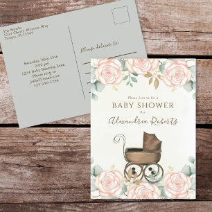 Cartão Postal Elegante Floral Cor-de-Rosa em Aquarela para Ch Ch