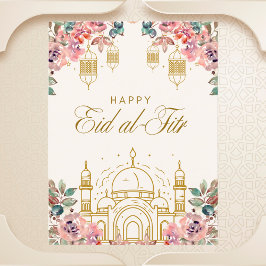 Cartão Postal Elegante Floral Eid al-Fitr Saudação