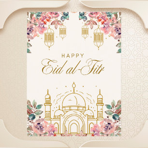 Cartão Postal Elegante Floral Eid al-Fitr Saudação