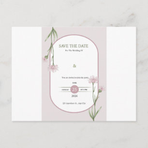 Cartão Postal    Elegante Floral Rosa Salve a Data 