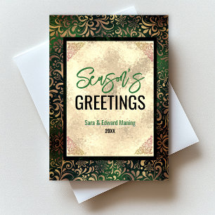 Cartão Postal Elegante floral verde dourado Natal ano novo