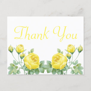 Cartão Postal Elegante Floral Watercolor Amarelo Rose Obrigado