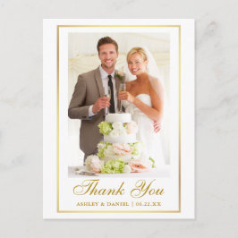 Cartão Postal Elegante Foto de Casamento em Moldura Dourada Obri