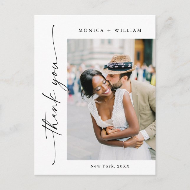 Cartão Postal Elegante Foto De Casamento Minimalista Obrigado (Frente)