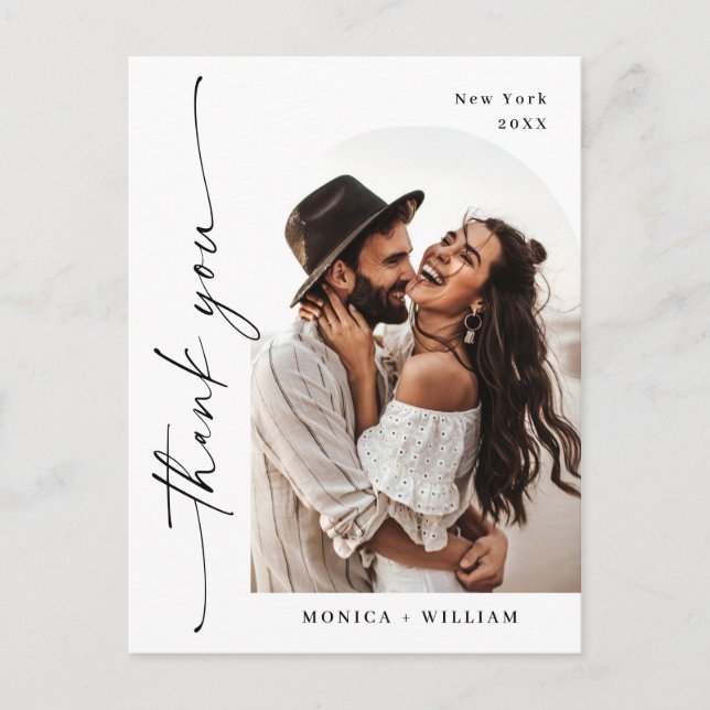Cartão Postal Elegante Foto De Casamento Minimalista Obrigado (Frente)
