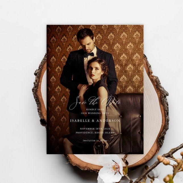 Cartão Postal Elegante Foto de Casamento Salve a Data (Criador carregado)