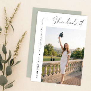 Cartão Postal Elegante Foto de Formatura com Laço Preto Obrigado