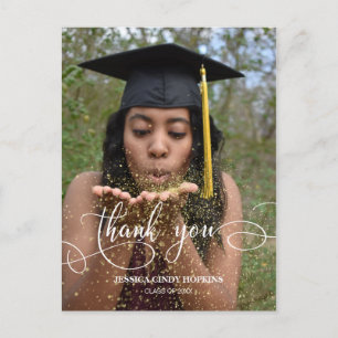 Cartão Postal Elegante Foto De Graduação De Caligrafia Obrigado