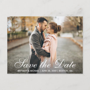 Cartão Postal Elegante Foto de Noivado Save The Date Moderna WS