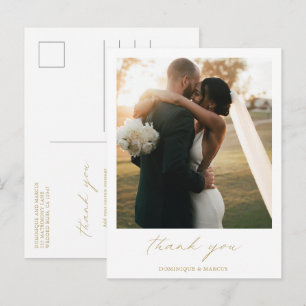 Cartão Postal Elegante Fotografia de Casamento Obrigado em Calig