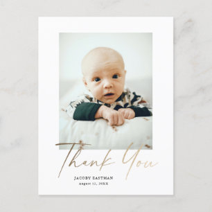 Cartão Postal Elegante Fotografia de Obrigado Bebê em Letra Dour