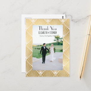 Cartão Postal Elegante Gatsby Deco Anos 20  Foto Casamento Obrig