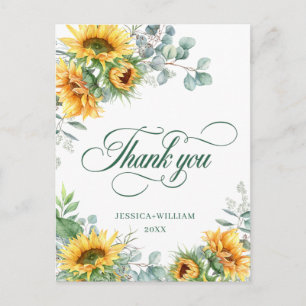 Cartão Postal Elegante Girassóis Eucalyptus Rustic Obrigado