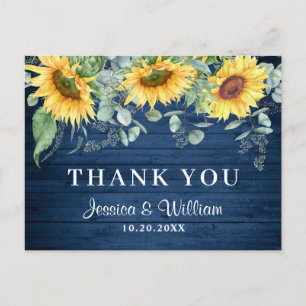 Cartão Postal Elegante Girassóis Eucalyptus Rustic Obrigado 