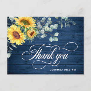 Cartão Postal Elegante Girassóis Eucalyptus Rustic Obrigado