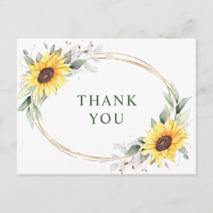 Cartão Postal Elegante Girassóis Greenery Floral Obrigado