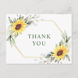 Cartão Postal Elegante Girassóis Greenery Floral Obrigado