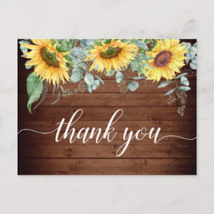 Cartão Postal Elegante Girassóis Greenery Floral Obrigado