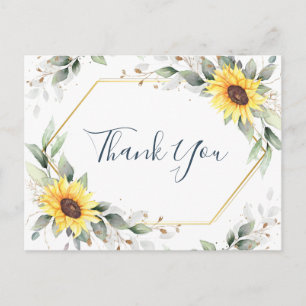 Cartão Postal Elegante Girassóis Greenery Floral Obrigado