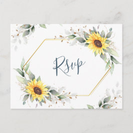 Cartão Postal Elegante Girassóis Greenery Floral Watercolor RSVP